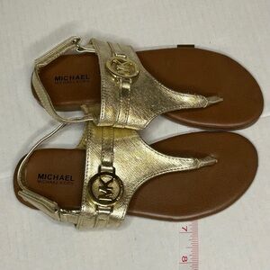 Girls Size 1 Gold Sandals MICHAEL KORS Thong Velcro Kids Shoes